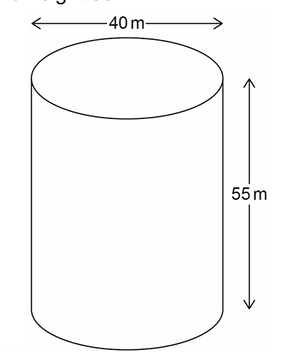 Cylinder building: diameter 40 m, height 55 m